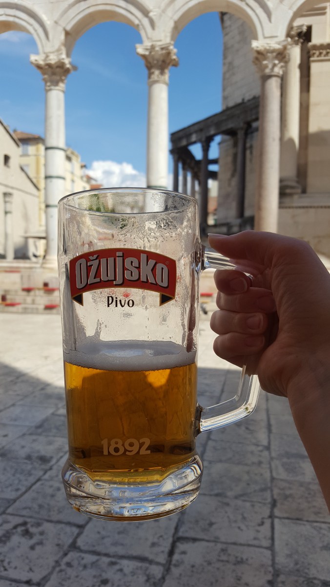 Cold Ozujsko beer in the peristyle, Diocletian's Palace, Split
