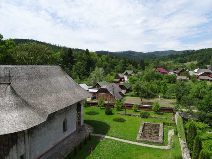 View of the monastery from the watch tower at Humor Monastery, Bucovina