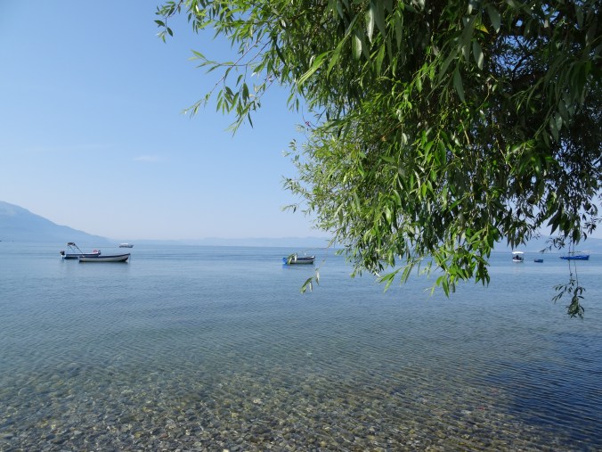 Boats on Lake Ohrid from Kaneo Beach