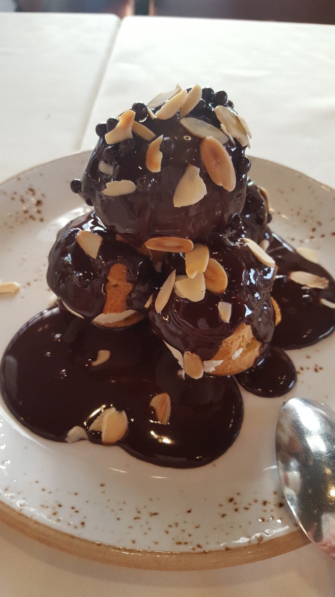Ice cream profiteroles for dessert at Beymen Brasserie
