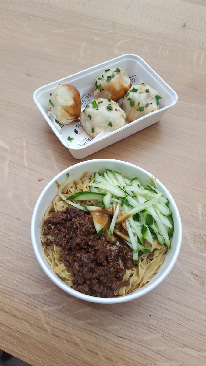 Shengjianbao and dan dan mian at Dumpling Shack, Old Spitalfields Market