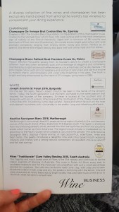Malaysia Airlines business class wine list