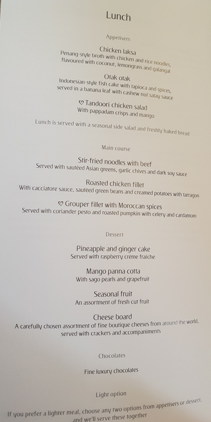 Emirates B777 business class lunch menu Kuala Lumpur to Dubai