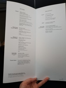 British Airways business class food menu 787