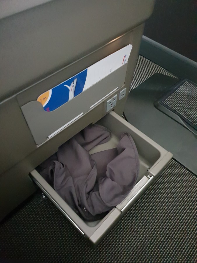 British Airways Club World seat storage