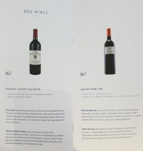 Finnair business class drinks menu