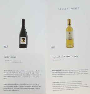 Finnair business class drinks menu