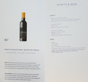 Finnair A350 business class drinks menu