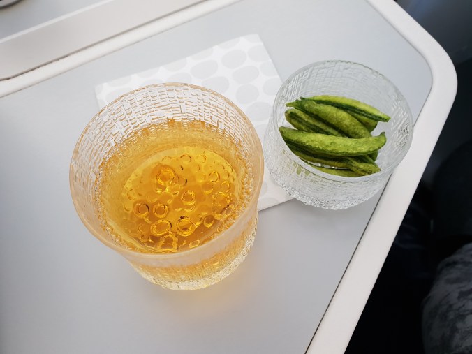 Finnair business class drinks and snacks