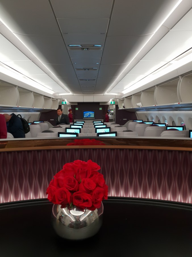 Qatar Airways business class A350 reverse herringbone