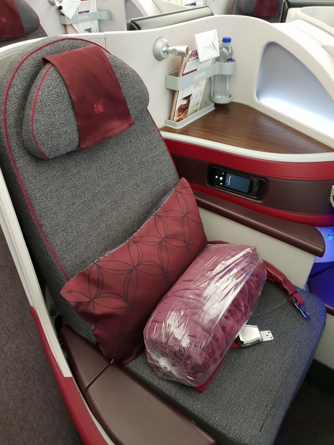 Qatar Airways business class A350 reverse herringbone seat
