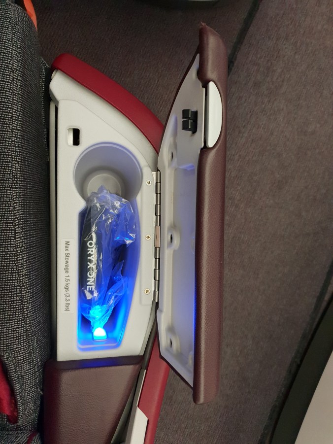 Qatar Airways business class armrest storage