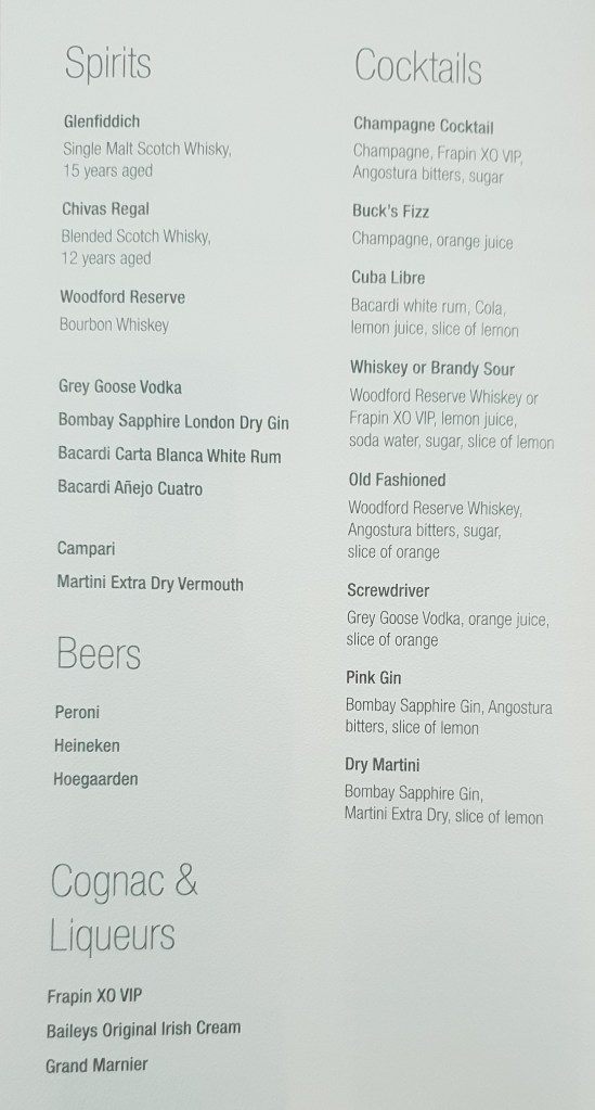 Qatar airways drinks menu Think on paper
