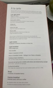 Qatar Airways business class food menu