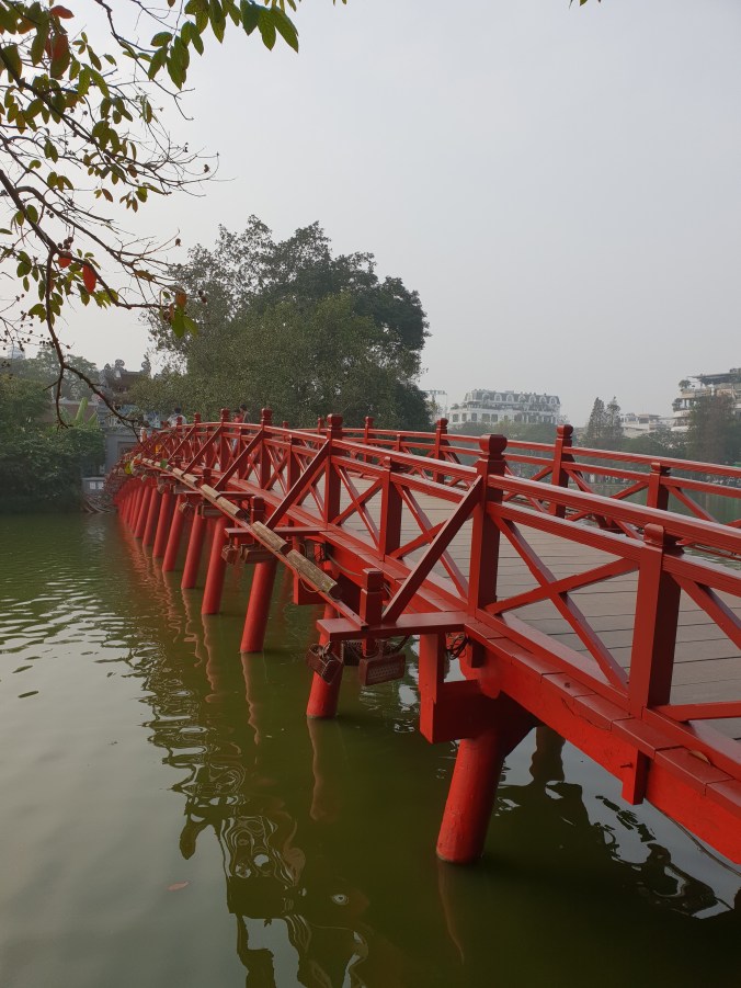 The Huc Bridge across Hoan Kiem Lake, Hanoi