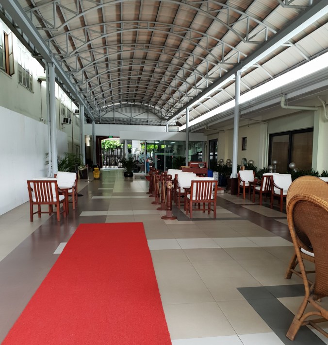 Inside the private hangar for Amanpulo