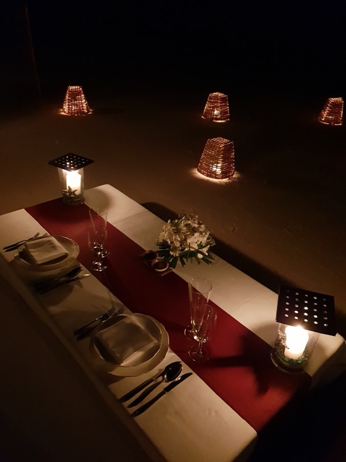 Our table on the beach for our private beach BBQ, Amanpulo