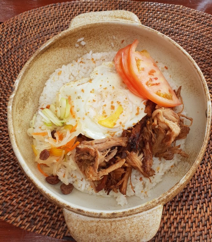 Pork adobo for breakfast at the Beachclub, Amanpulo