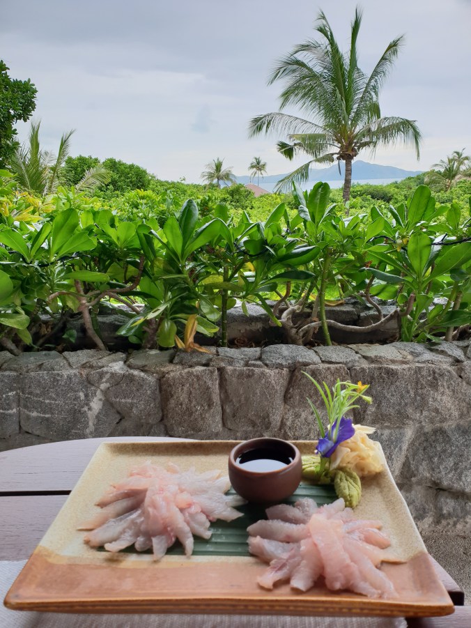 Sashimi for lunch at the Clubhouse from the snapper we caughter earlier that morning