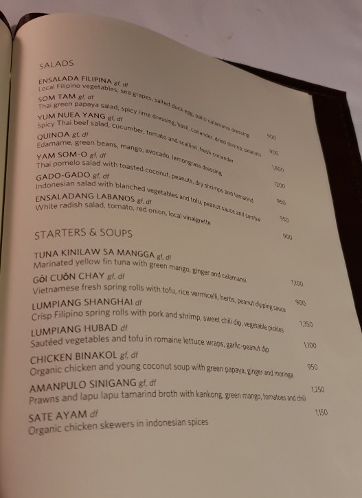 Clubhouse salad, starters and soups menu, Amanpulo