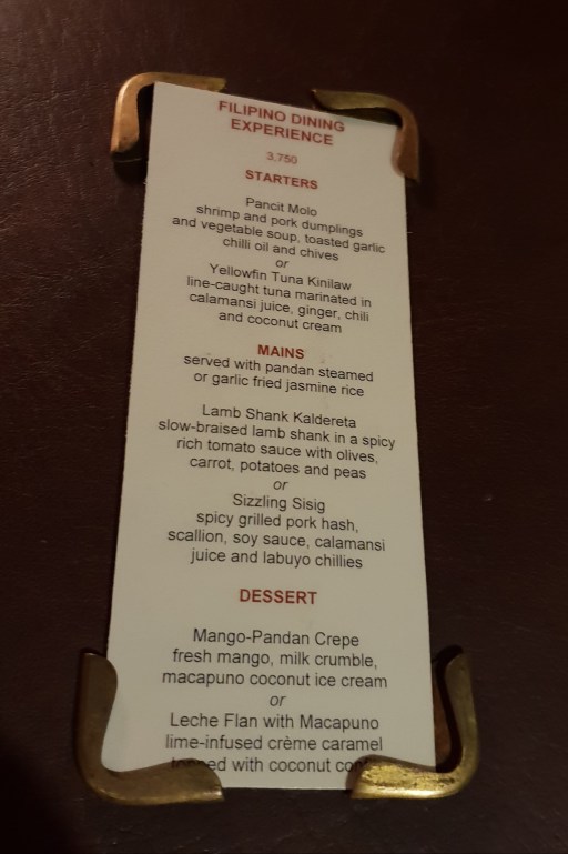 Clubhouse Filipino dining experience offer for 3,750 pesos, Amanpulo