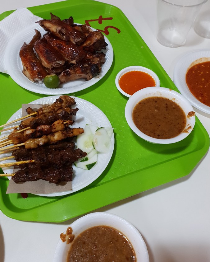 Chicken wings and satay at Newton Hawker Centre, SIngapore